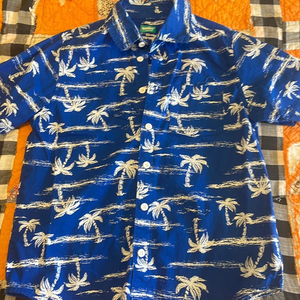 Youth boys blue palm tree button up